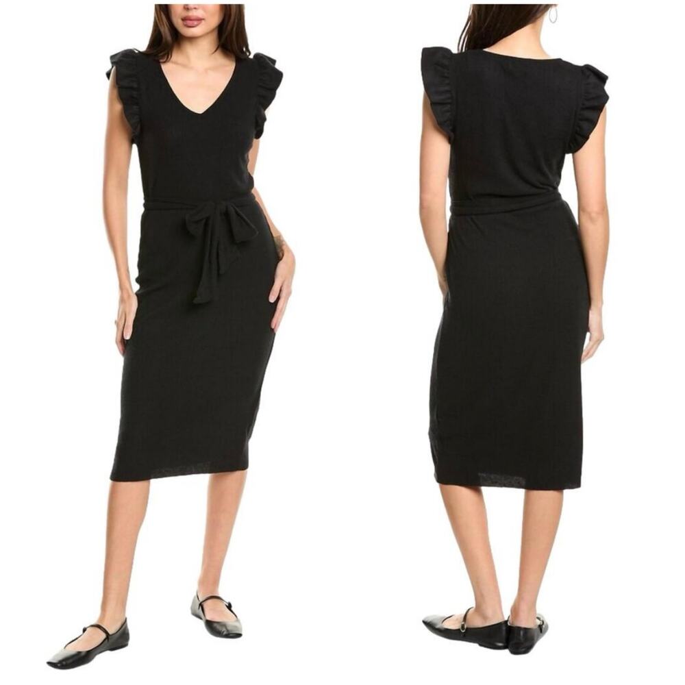 Nation LTD Oriana V-Neck Ruffle Ribbed Knit Belted Tie Waist Fitted Dress XL